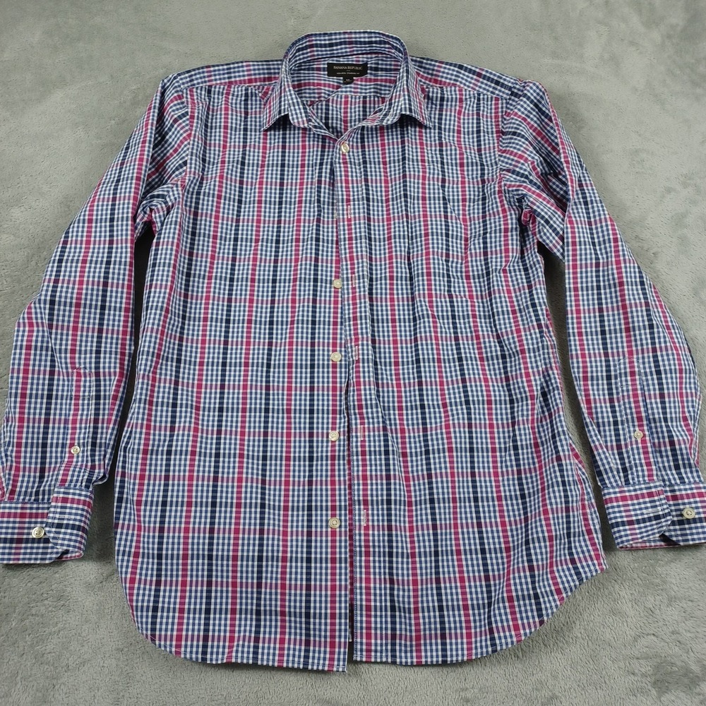 Banana Republic Shirt Mens Medium Blue Plaid Preppy‎ Button Up